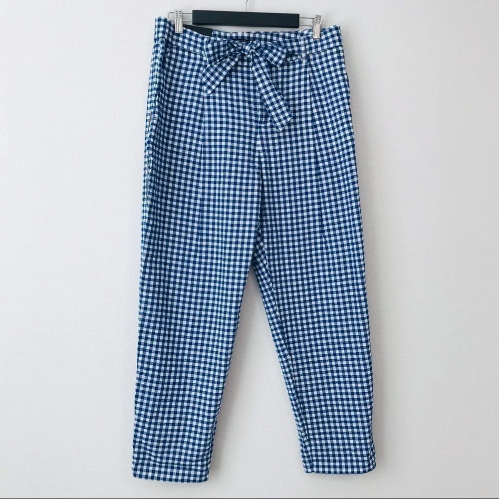 New! Banana Republic Linen Gingham Gauzy Cotton High Waist Straight Leg Pants